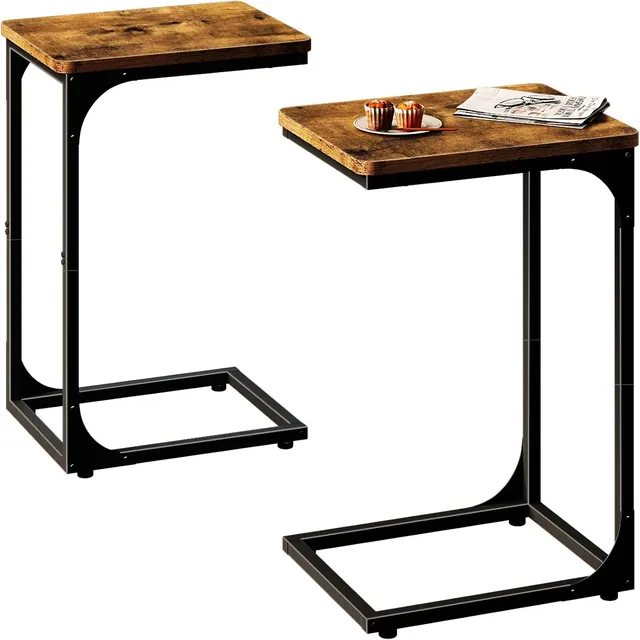 QEEIG C-Shaped Side Tables (Set of 2) — Rustic Brown