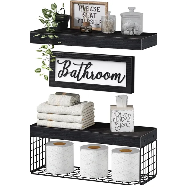 QEEIG Bathroom Shelves with Decor Sign — Black