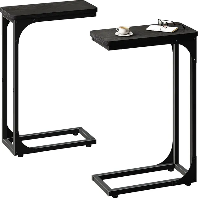QEEIG Narrow C-Shaped Side Tables (Set of 2) — Black