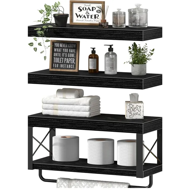 QEEIG Over-Toilet Shelf Set with X-Frame — Black
